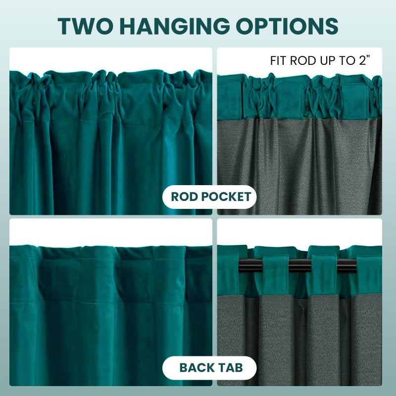 Dreaming Casa Teal Green Velvet Curtains for Living Room Thermal Insulated Rod Pocket Back Tab Window Curtain for Bedroom 2 Panels 52" W x 108" L - Image 5